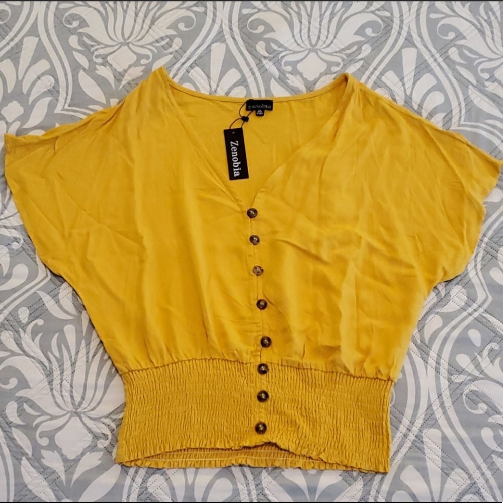 BNWT Zenobia mustard yellow button up top
